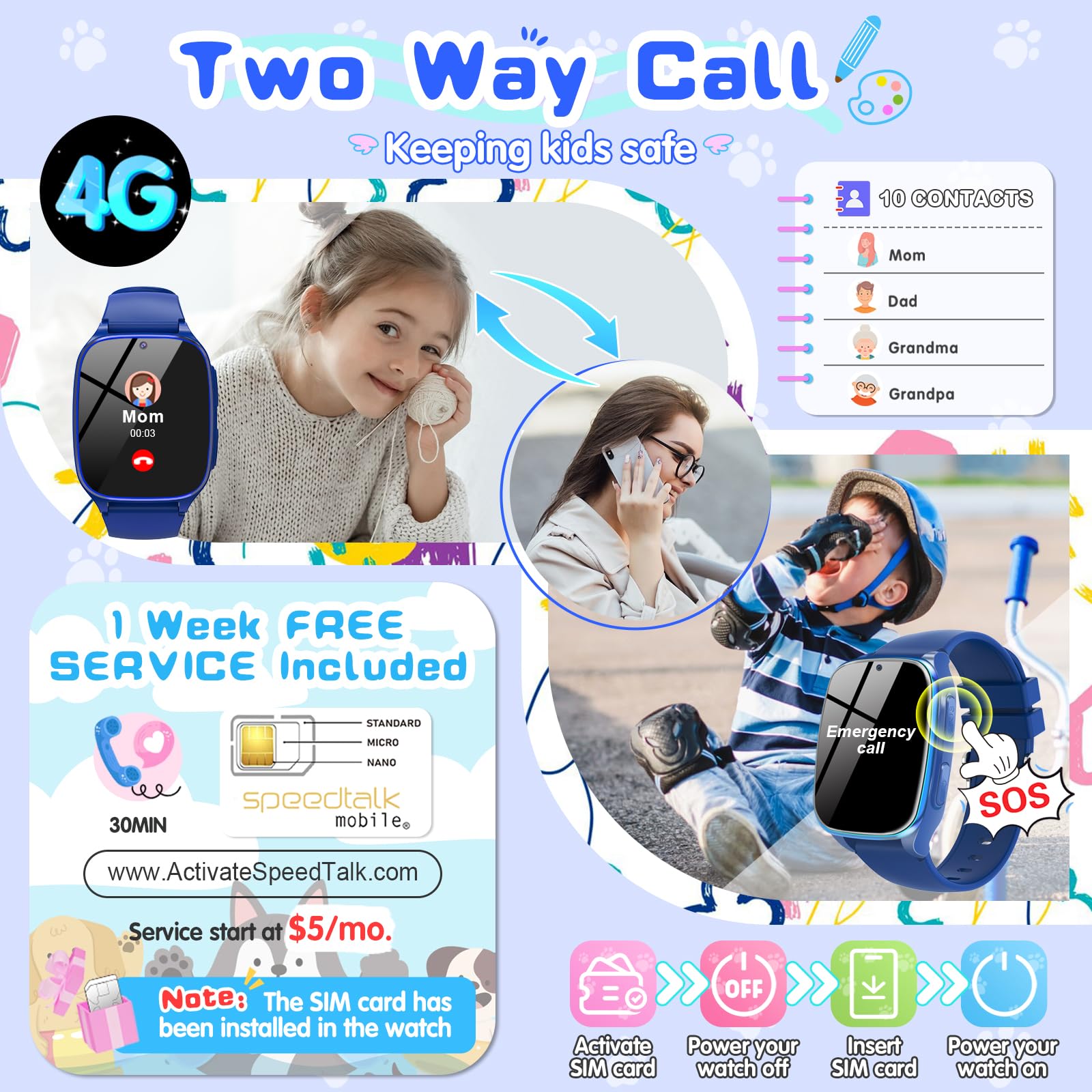 4G Kids Smart Watch   Smartwatch For Kids With Call Sos Music Camera Video Alarm Pedometer Calculator Stopwatch Educational Game